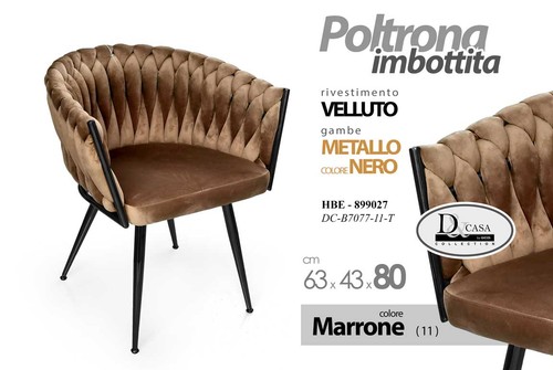 Poltrona tortora sedia velluto - tortora,