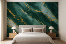 Pannello decorativo  Adesivo in PVC Effetto Marmo Verde Bianco e Oro 1,20 x 3 mt