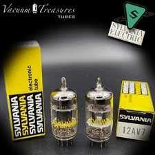 12AV7 SYLVANIA NOS NIB Matched Pair Black Plates Halo Getter Tubes Made in USA