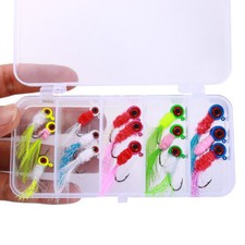 15 pezzi scatola Jig Head pesca piuma ami piombo maschere crappie luccio basso esche esca
