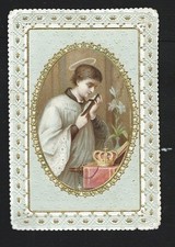 San Luigi Gonzaga  - Litografia con cornice dorata in rilievo c.a 1880 