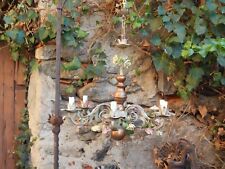 LAMPADARIO SOFFITTO ANTICO LIBERTY FOGLIE FERRO BATTUTO ROSE IN CERAMICA