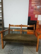 Panca in legno seduta in velluto originale anni  '50 