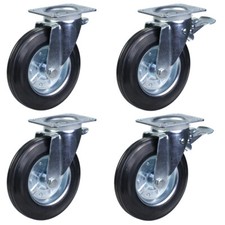 200mm 20.3cm Gomma Ruota Scarico Cestino Rotelle, Girevole & / Freno - Set Di 4