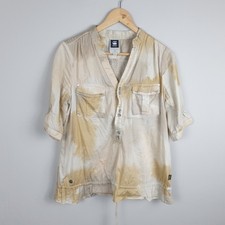 Top donna G Star RAW medio beige tinta unita utility mezzo bottone orlo con coulisse