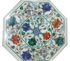 Tavolino Laterale In Marmo Con Inlay Pietra Dura Per Decorazione Casa E Giardino