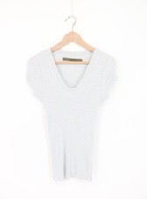 Top ENZA COSTA Pointelle maglia scollo a V blu S $165 C1 232