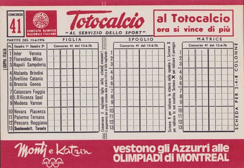 Totocalcio schedina 41 del - schedina,