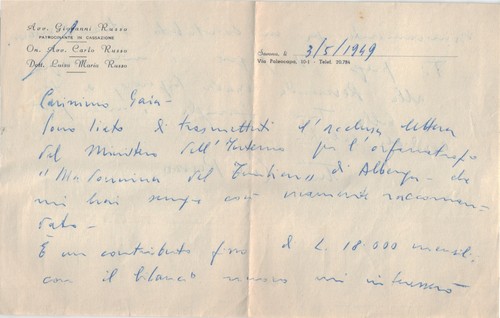 Mag 1949 lettera - /, con