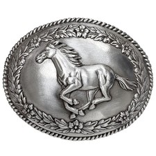 Western Cowboy/Cowgirl Rodeo Decor Engraved Antique Silver HORSE Buckle
