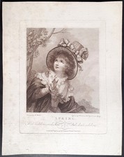 Francesco Bartolozzi stampa antica spring primavera 1790 acquaforte puntinato