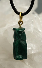 Pendente Malachite GUFO Con Gancio Placcato Oro Pendente In Pietra Preziosa A2