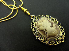 UNA BELLA COLLANA CAMMEO PLACCATA ORO SU CATENA SERPENTE 18". NUOVO.