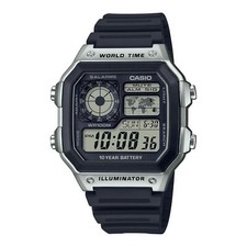 Orologio CASIO AE-1200WH-1CVCF Digitale Silicone Nero Chrono Sveglia Sub 100mt