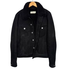 R M Williams giacca pelle scamosciata shearling montone nero cavaliere slim XL L