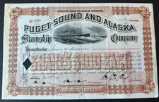 1890 PUGET SOUND & ALASKA STEAMSHIP CO. Certificato di Stock Colgate Hoyt Firmato
