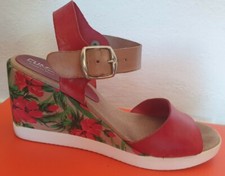sandalo donna vera pelle zeppa fiori 36 rosso 