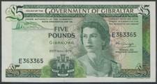 Gibilterra 5 sterline 1975 AU/UNC (P-21a), QEII, data scarsa