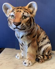 VINTAGE GRANDE 40 cm STATUA figura SCULTURA TIGRE CERAMICA 1960s no ronzan lenci