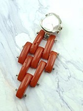 Antico Ciondolo Perla Australiana Corallo Rosso  Argento 925 Rodiato Art Deco 
