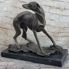 Vintage Bronzo Metallo Levriero Whippet Cane Statua Scultura Statuina Molto L
