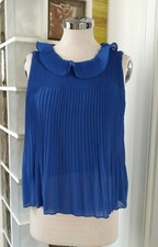 Shirt Top Girocollo ruches Moda anni 60 blue elettrico plissè estiva sbarazzina