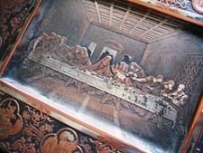 Quadro ultima cena via crucis lastra in rame argentata incisione bassorilievo