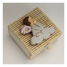 30623 Bomboniere Scatola Portaconfetti Bambù Calamita Angelo Rosa Bimba Nascita
