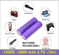2pz BATTERIE ricaricabili 14500 3.7V 3000Mah PILE TORCIA avvitatore agli ioni