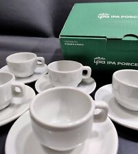 Set 6 Tazzine Espresso Impilabili di Porcellana Bianca con piattino Incluso