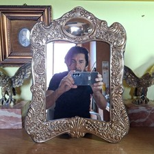 DE MARCO - Specchio da tavolo in Argento 925 + oro anni 90 Barocco cm 31x39