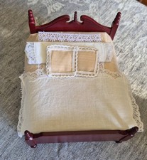 CASA DELLE BAMBOLE DOLLHOUSE  LETTO MATRIMONIALE Con BIANCHERIA Legno 