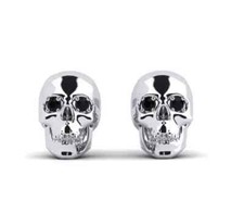 Orecchino uomo teschio diamante nero creato in laboratorio tondo placcato oro bianco 14 carati 1 ct