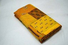 Trapunta nuova seta Patola Kantha indiano patchwork copriletto matrimoniale/regola giallo