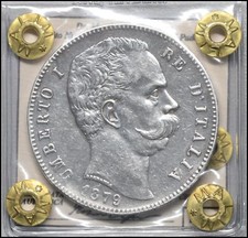 Regno d'italia Umberto I 5 Lire 1879 BB-SPL monete italiane Sigillata in argento