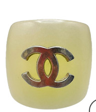 Anello Chanel avorio bianco plastica argento logo Coco Mark misura US6 con scatola ottimo