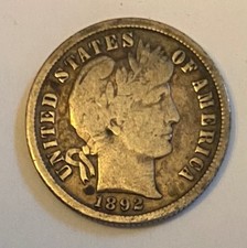 1892-s Barbiere Dime vf 7 lettere della libertà