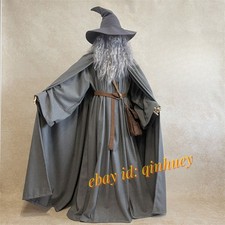 LOTR Gandalf Costume Cosplay Lo Hobbit Mago Outfit con Parrucca Barba Tuta per Adulto