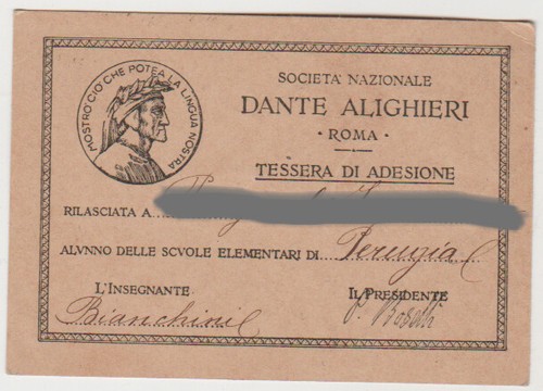 Tessera fascista dante - tessera,