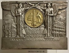 UNIONE ITALIANA TIRO A SEGNO GARA NAZIONALE ROMA A.XI° 1933 PLACCA ORO ARGENTO