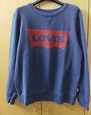 Felpa Bambino Ragazzo LEVIS Girocollo 14-16 Anni Blu Stampa Rossa