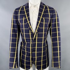 PIOMBO Misura 40 Navy Giallo Finestrino Pannello Cotone Dentellato Bavero Sport