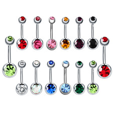 Piercing da ombellico in acciaio banana doppio zircone vari colori dei brillanti
