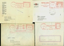 4 buste/cartoline viaggiate con affrancature meccaniche rosse anni 1953/67.