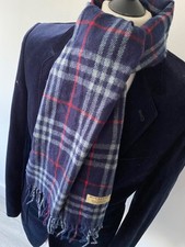 SCIARPA LUNGA BURBERRY uomo CLASSICA VERA BLU NOVA CHECK PLAID PURA LANA