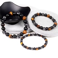 Bracciale elastico in pietra occhio di tigre ossidiana ematite da uomo donna