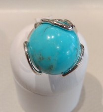 Anello in argento 925 con vero Turchese naturale diametro Sfera 19mm 