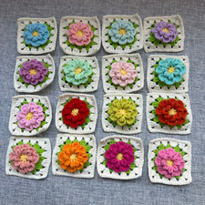 Blocchi quadrati nonna fiori rialzati all'uncinetto fatti a mano 16 pezzi AFGANO 6 cm
