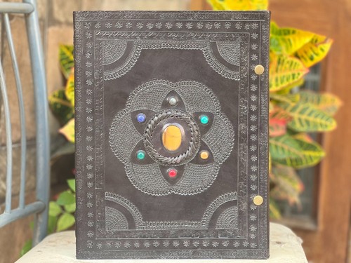 Quaderno pelle nera con - pelle,