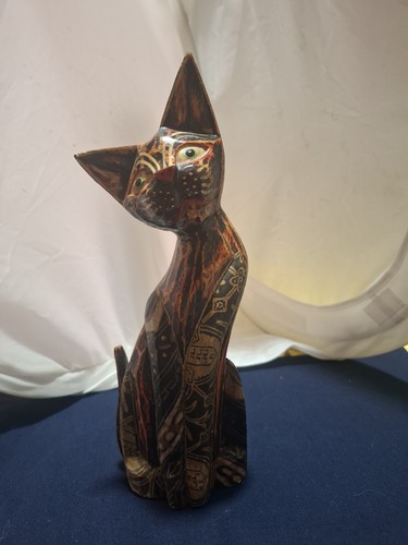 Gatto scultura legno - , batik